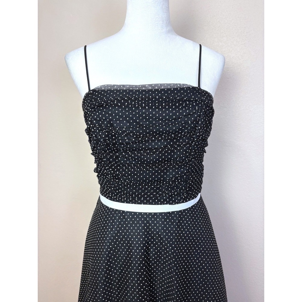 Y2K Vintage Black & White Polka Dot Sheer Tulle Midi Dress Size 6 Retro Chic - Picture 3 of 4
